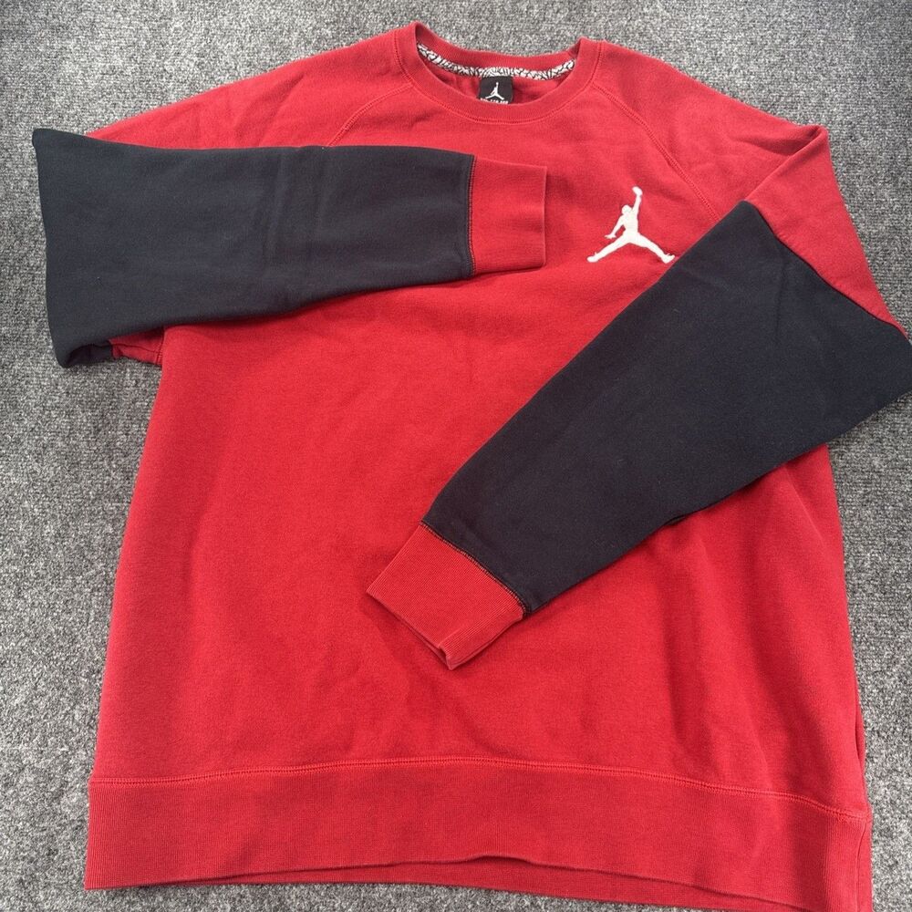 Jordan Jumpman Fleece Crewneck Men’s 2XL Red Black Embroidered EUC